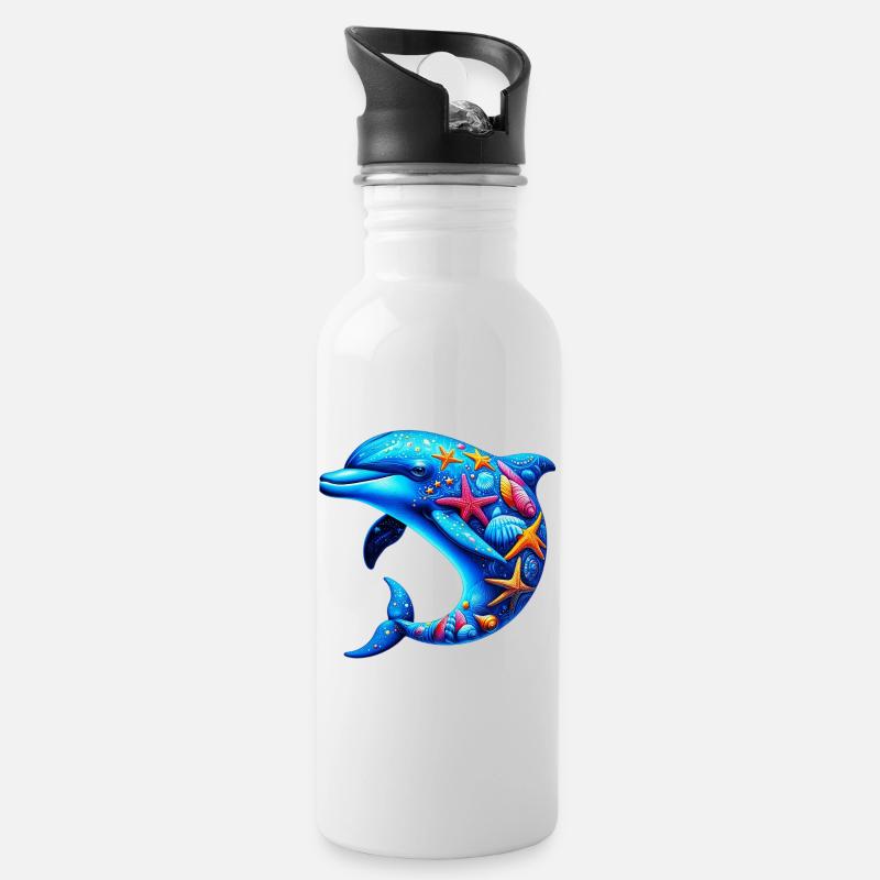Delfin - Trinkflasche mit integriertem Trinkhalm - Weiß