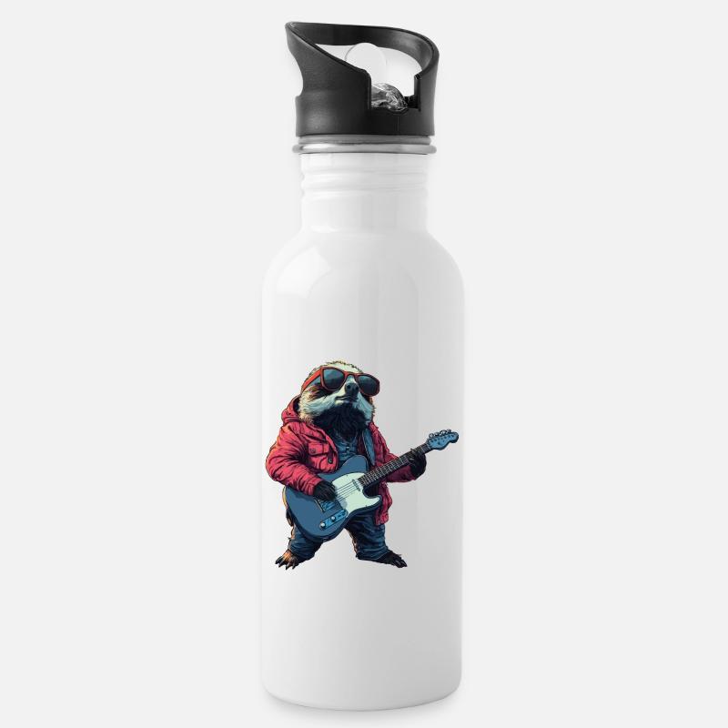 Faultier mit E-Gitarre - Trinkflasche mit integriertem Trinkhalm - Weiß