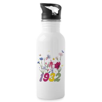 Geburtsjahr 1932 Wildblumen - Trinkflasche mit integriertem Trinkhalm - Weiß - Rechts