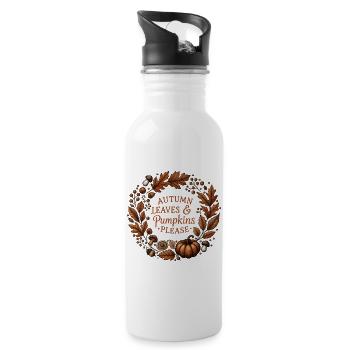 Autumn Wreath - Autumn Leaves & Pumpkins Please - Water bottle with straw - white - Right