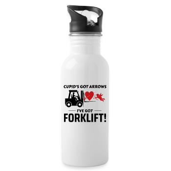 Forklift Operator Driver Valentine’s Day Funny - Water bottle with straw - white - Right