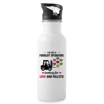 Forklift Operator Driver Valentine’s Day Funny - Water bottle with straw - white - Right