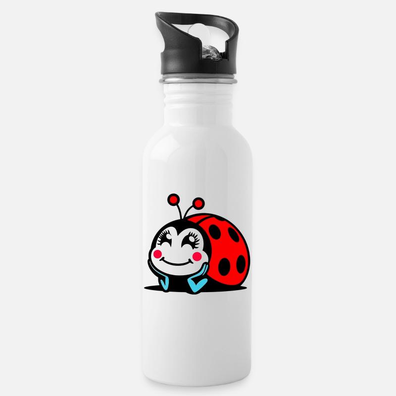 Marienkäfer - Trinkflasche mit integriertem Trinkhalm - Weiß