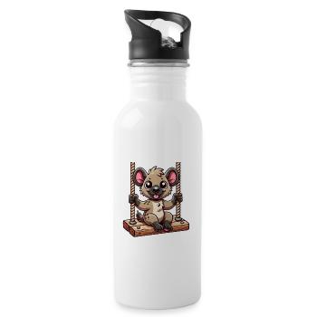 Funny hyena swings cartoon playground - Water bottle with straw - white - Right