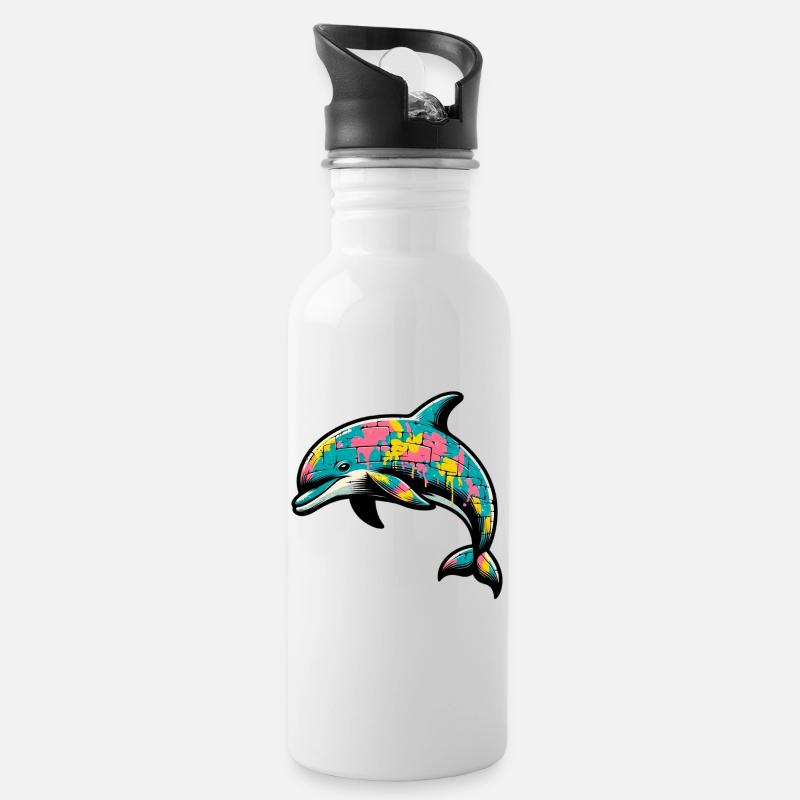 Delfin - Trinkflasche mit integriertem Trinkhalm - Weiß
