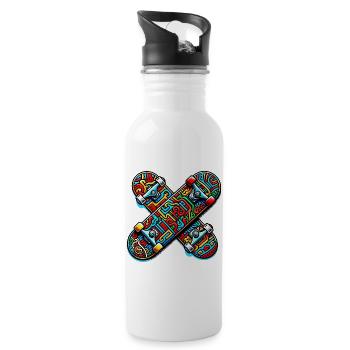 Skateboard - Trinkflasche mit integriertem Trinkhalm - Weiß - Rechts