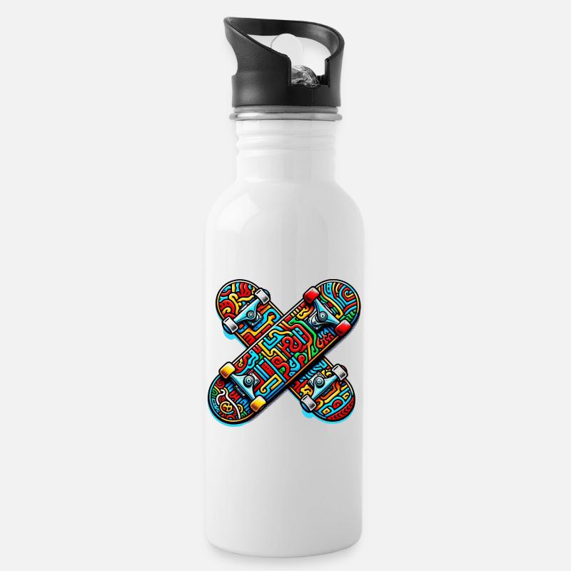 Skateboard - Water bottle with straw - white