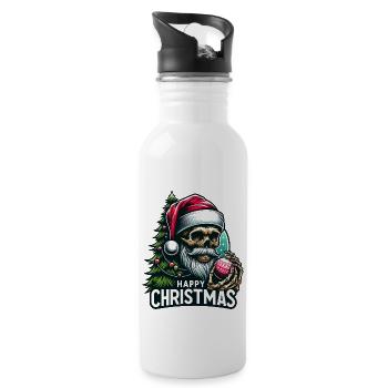 Weihnachtsmann Skull mit Christbaumkugel - Trinkflasche mit integriertem Trinkhalm - Weiß - Rechts