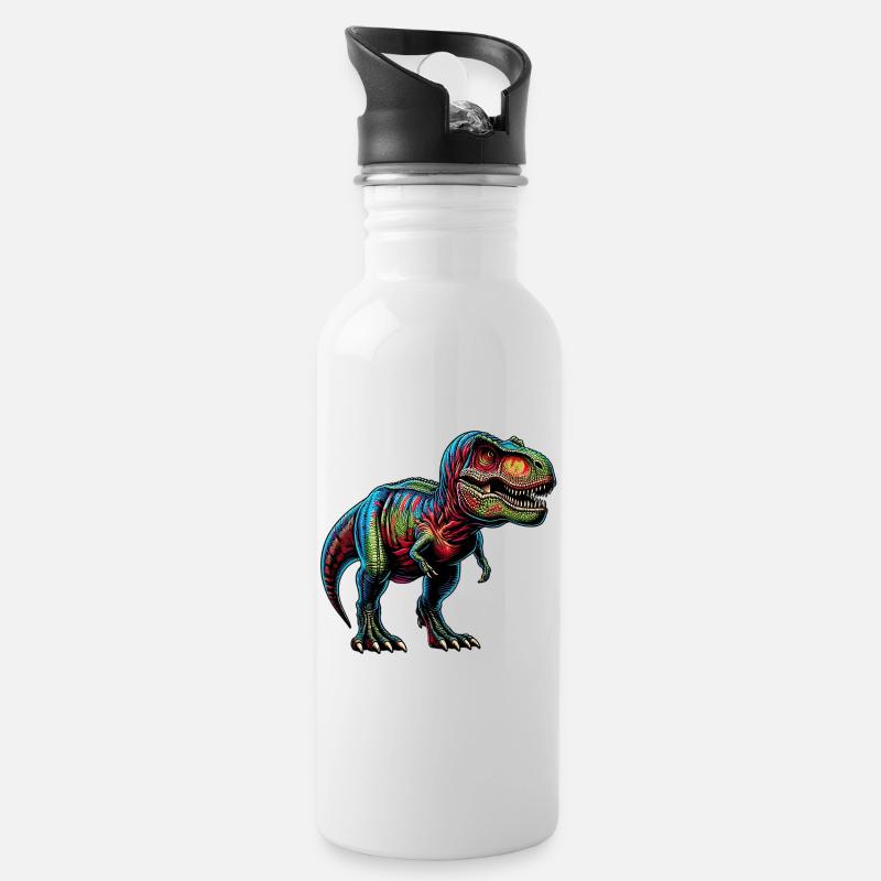 Dinosaurier - Trinkflasche mit integriertem Trinkhalm - Weiß