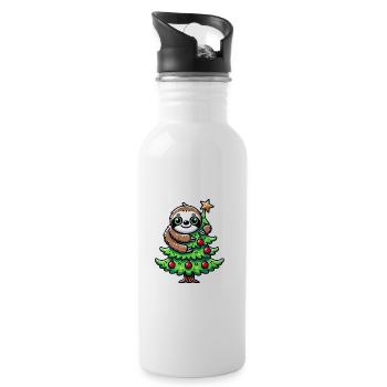 Lustiges Faultier Weihnachtstanne Skurril - Trinkflasche mit integriertem Trinkhalm - Weiß - Rechts