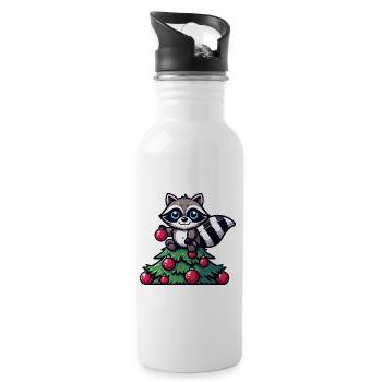 Skurriler lustiger Waschbär Weihnachtsbaum - Trinkflasche mit integriertem Trinkhalm - Weiß - Rechts