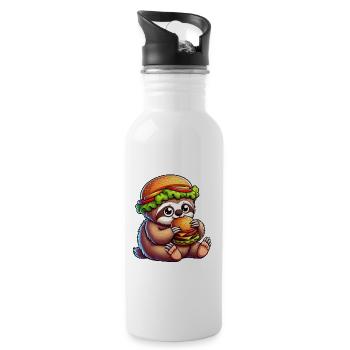 Cute Sloth Hamburger Cheeseburger Fast Food Ca - Water bottle with straw - white - Right
