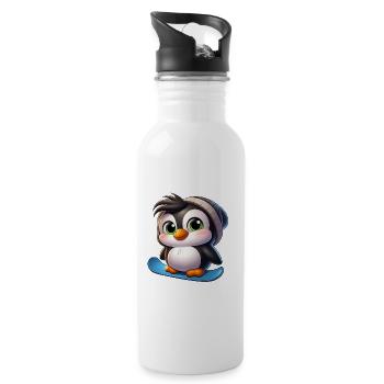 Lustiger Pinguin Snowboard Abenteurer - Trinkflasche mit integriertem Trinkhalm - Weiß - Rechts