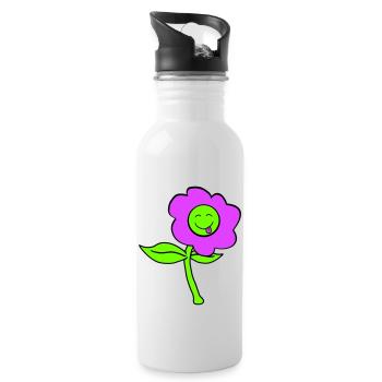 Lila Blume Frühling Sommer Natur Lustiges Gesicht - Trinkflasche mit integriertem Trinkhalm - Weiß - Rechts