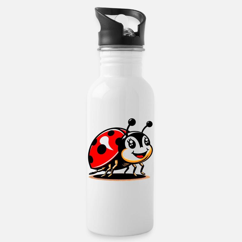 Marienkäfer - Trinkflasche mit integriertem Trinkhalm - Weiß
