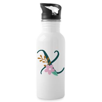 Elegant letter 'X' with flowers - Water bottle with straw - white - Right