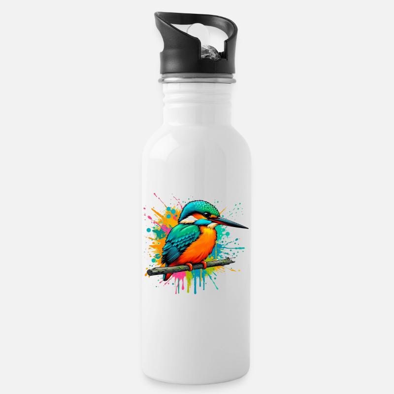 Eisvogel - Trinkflasche mit integriertem Trinkhalm - Weiß