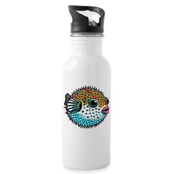 Kugelfisch - Trinkflasche mit integriertem Trinkhalm - Weiß - Rechts