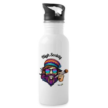 High Society - Kiffer Chillbert - High Art - Trinkflasche mit integriertem Trinkhalm - Weiß - Rechts