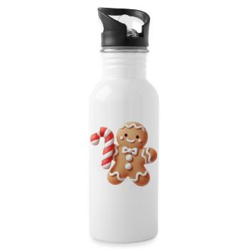 Cheerful gingerbread man with candy cane - Water bottle with straw - white - Right