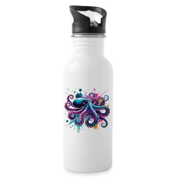 Bunter Aquarell-Oktopus - Trinkflasche mit integriertem Trinkhalm - Weiß - Rechts
