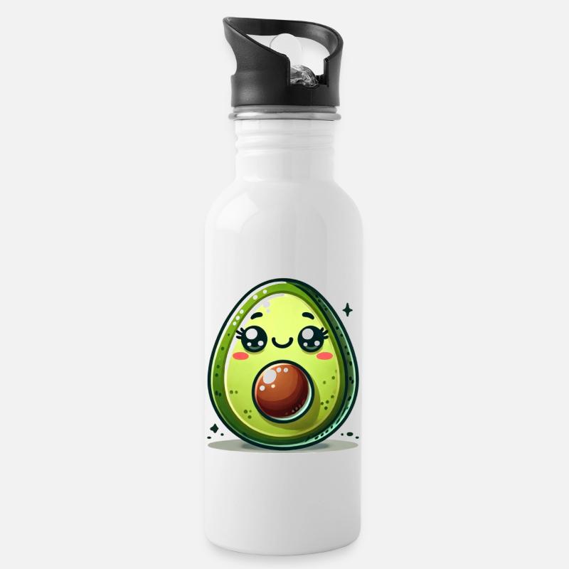 Avocado Comic - Trinkflasche mit integriertem Trinkhalm - Weiß