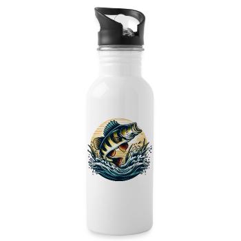 Barsch Angeln Raubfisch Fisch Fischen - Trinkflasche mit integriertem Trinkhalm - Weiß - Rechts