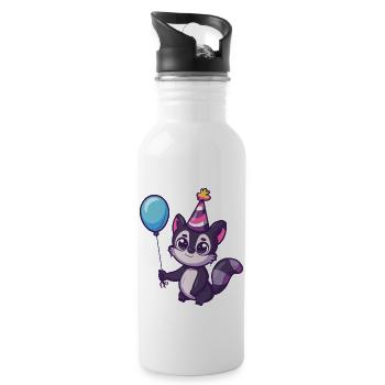 Skunk Birthday Comic Cute - Water bottle with straw - white - Right