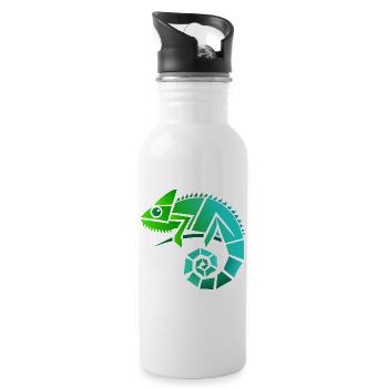 Chamäleon Illustration - Trinkflasche mit integriertem Trinkhalm - Weiß - Rechts