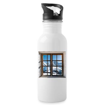 Blick aus dem Fenster Winterlandschaft Berge - Trinkflasche mit integriertem Trinkhalm - Weiß - Rechts