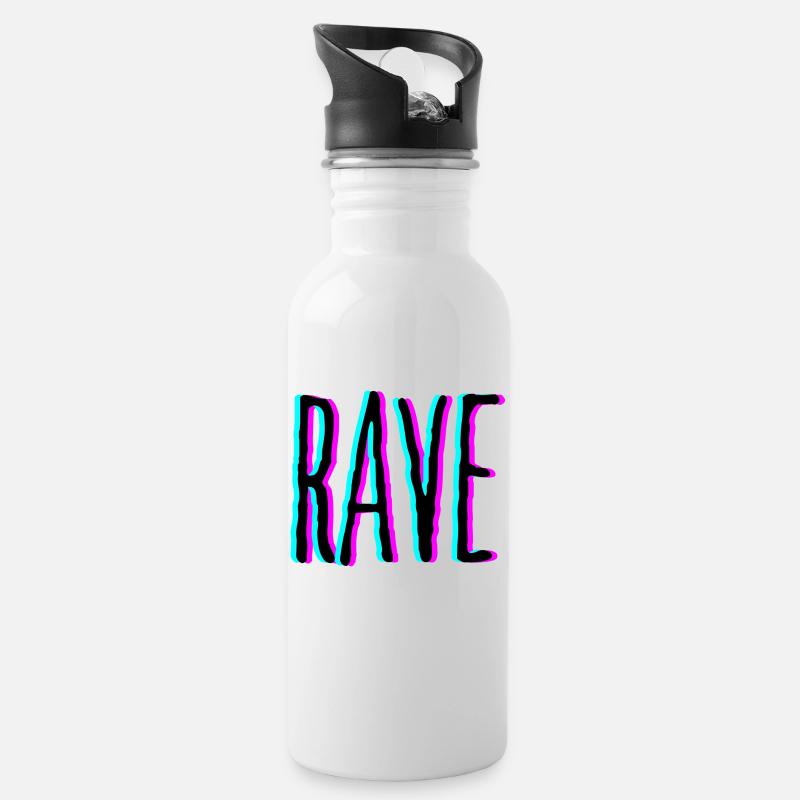 Rave - Raver Shirt - Trinkflasche mit integriertem Trinkhalm - Weiß