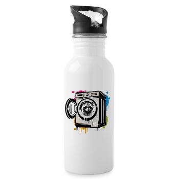Raccoon in the washing machine - Humorous motif - Water bottle with straw - white - Right