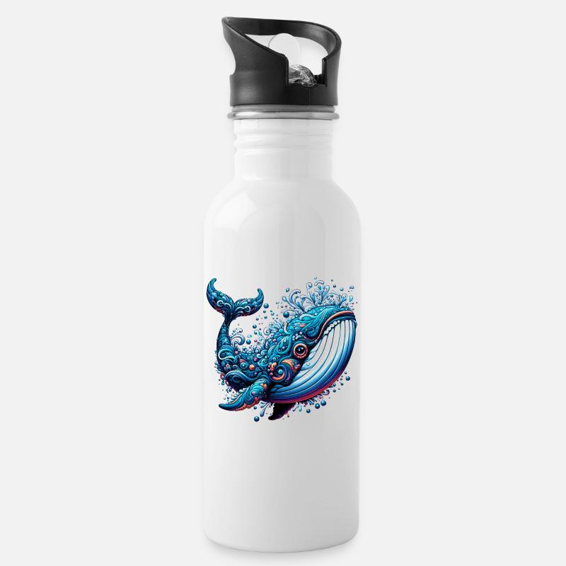 Wal - Trinkflasche mit integriertem Trinkhalm - Weiß