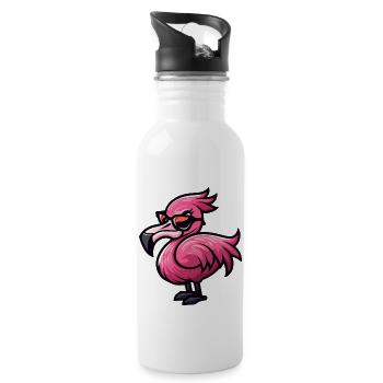 Flamingo Comic Cool - Trinkflasche mit integriertem Trinkhalm - Weiß - Rechts