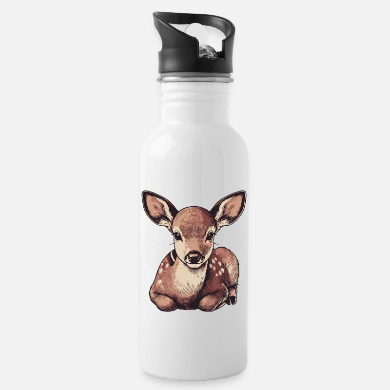 Reh - Trinkflasche mit integriertem Trinkhalm - Weiß