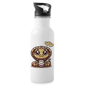 Kobra Schlange Comic - Trinkflasche mit integriertem Trinkhalm - Weiß - Rechts