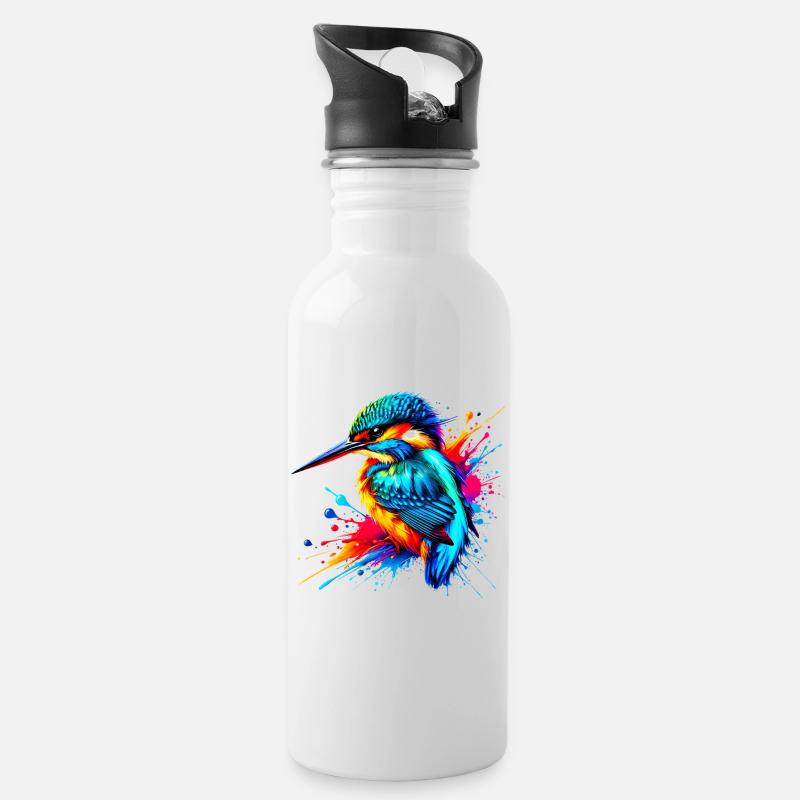 Eisvogel - Trinkflasche mit integriertem Trinkhalm - Weiß
