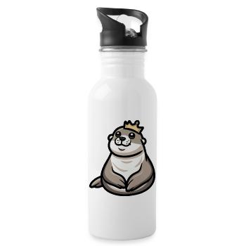 Seal Animal Cartoon Crown - Water bottle with straw - white - Right