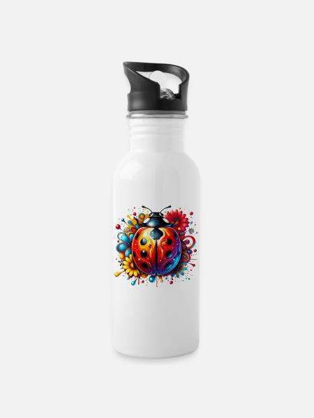 Ladybird - Water bottle with straw - white