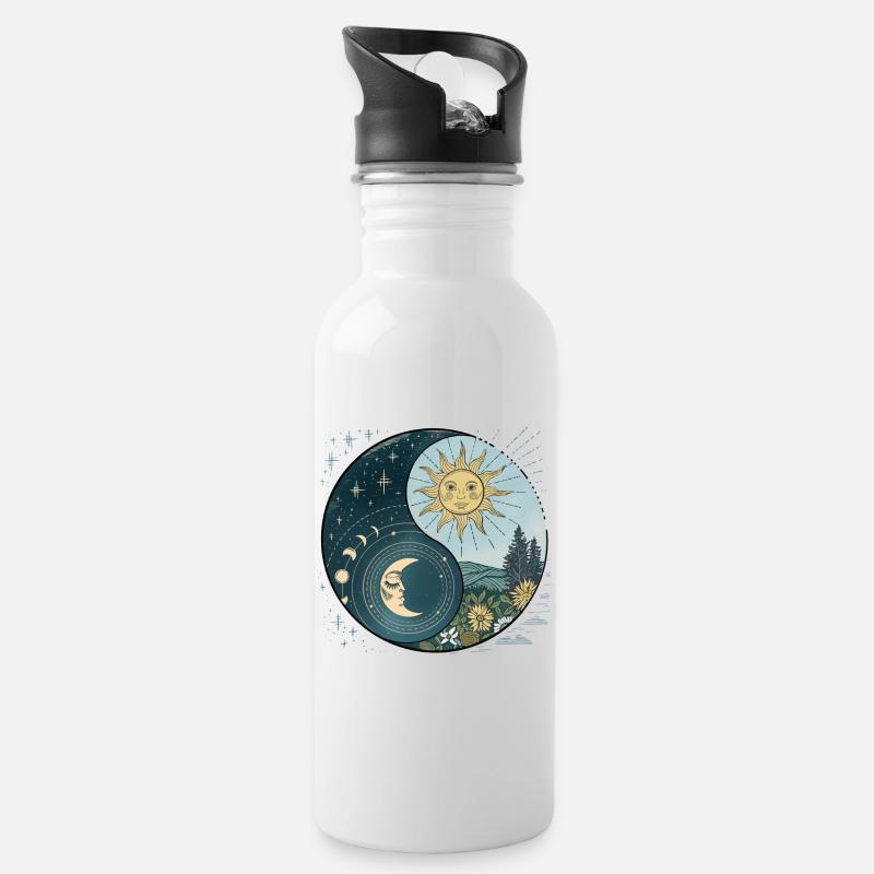 Yin Yang Soleil et Lune Harmonie Céleste - Gourde avec paille intégrée - blanc