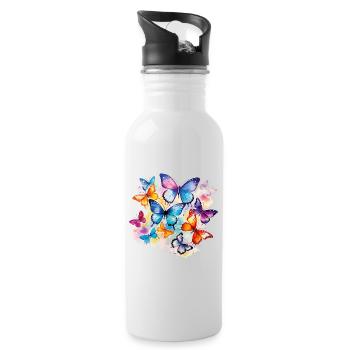 Schmetterlinge Bunt Farbenfroh Schön Kunst Natur - Trinkflasche mit integriertem Trinkhalm - Weiß - Rechts