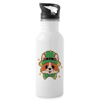 Leprechaun Lucky Corgi - Water bottle with straw - white - Right