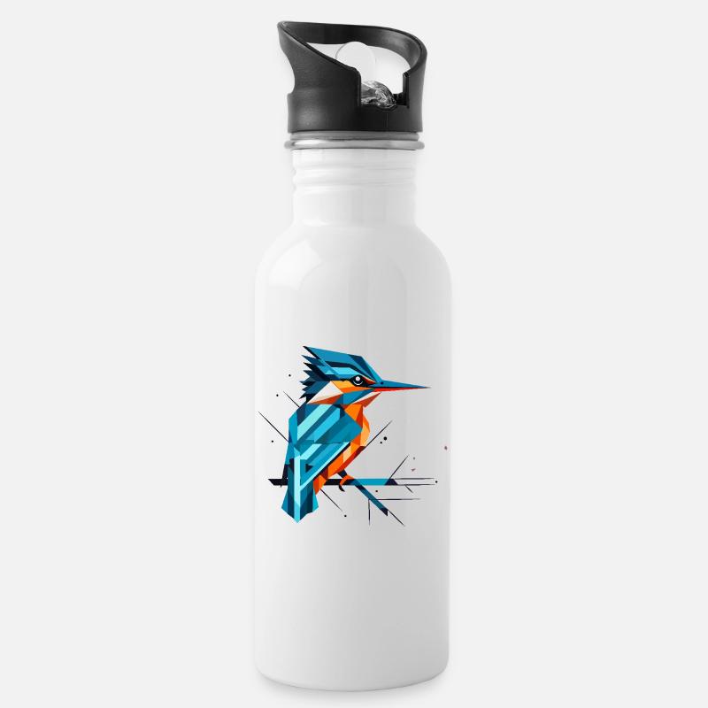 Geometrischer Eisvogel auf Ast –Moderne Naturkunst - Trinkflasche mit integriertem Trinkhalm - Weiß