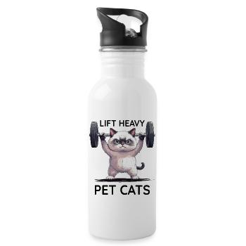 Gym Bodybuilding Cat - Water bottle with straw - white - Right