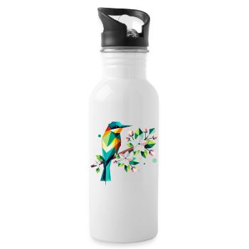 Bee-eaters on apple blossoms – Colourful motif - Water bottle with straw - white - Right