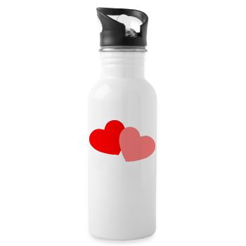 2 Herzen - rot und rosa - Trinkflasche mit integriertem Trinkhalm - Weiß - Rechts