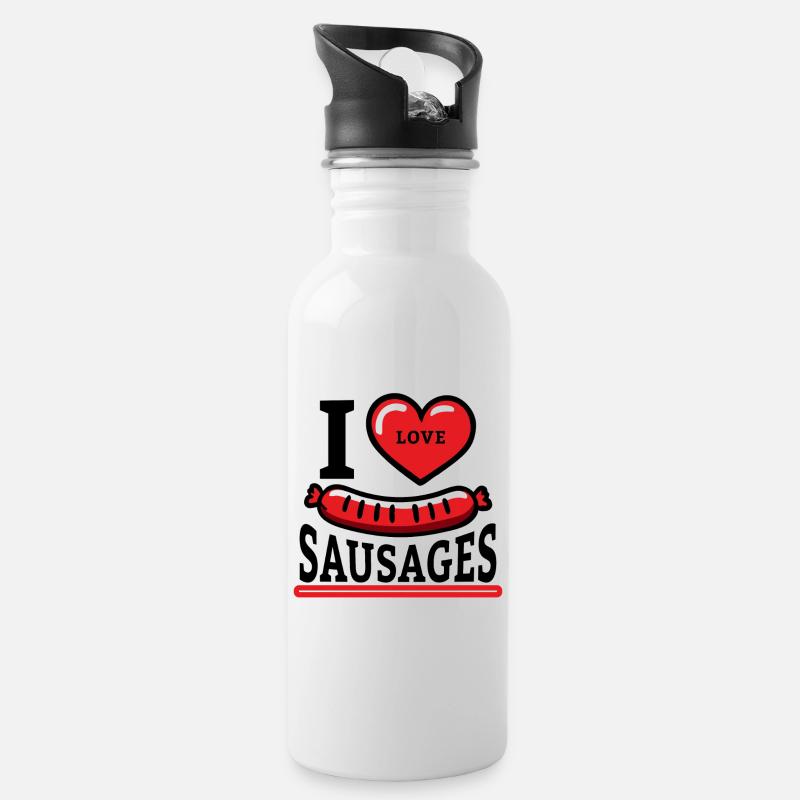 I love Sausages - Trinkflasche mit integriertem Trinkhalm - Weiß