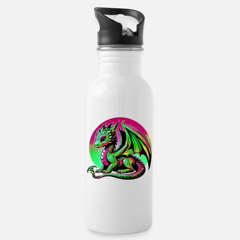 Drache - Trinkflasche mit integriertem Trinkhalm - Weiß