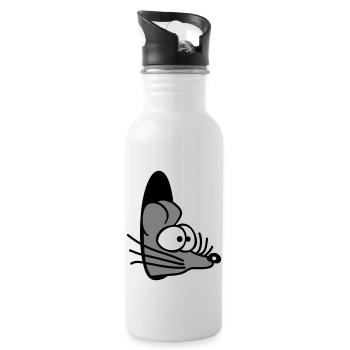 Maus Wand Loch Mauseloch Guckt Süß Lustig Comic - Trinkflasche mit integriertem Trinkhalm - Weiß - Rechts