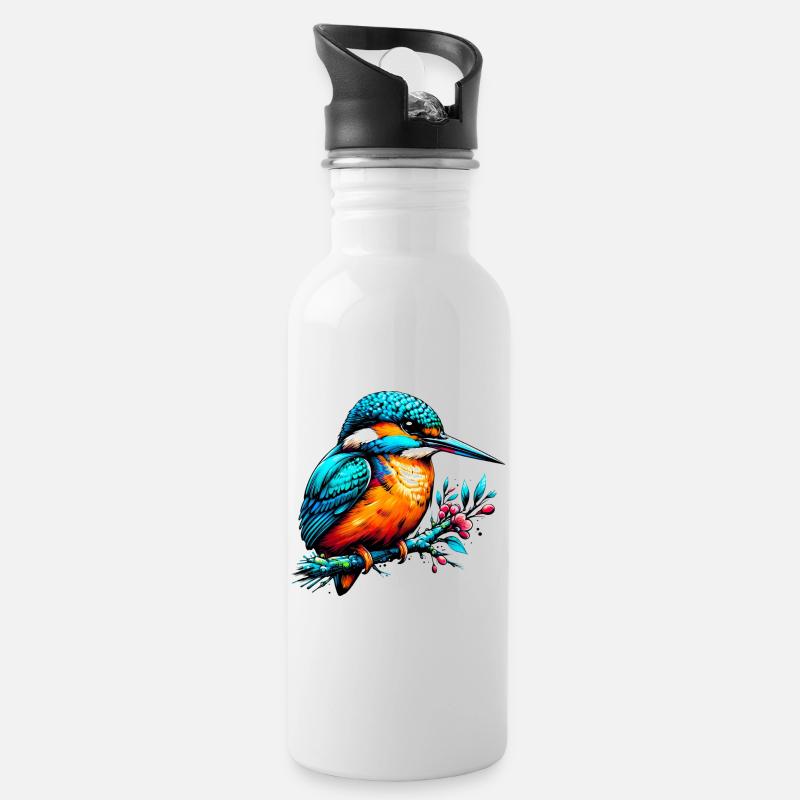 Eisvogel - Trinkflasche mit integriertem Trinkhalm - Weiß
